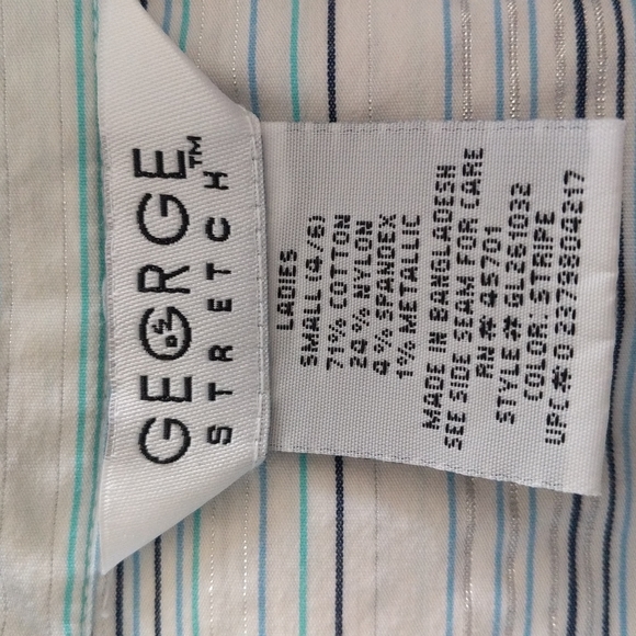 George Women's White/Blue Pin-striped, Button-down Blouse - Picture 5 of 5